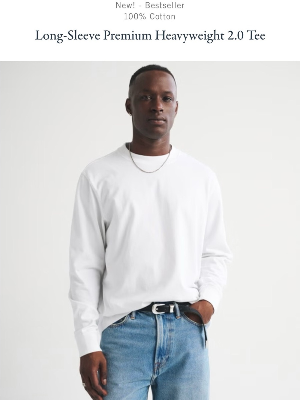 Abercrombie & Fitch White Long-Sleeve Premium Heavyweight Tee